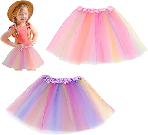 Yuqilin 2 Stück Tüllrock Kinder, Tüll Tutu Mädchen, Rock Mädchen, Regenbogen Rock, Ballettrock Mädchens, Prinzessin Tanzkleid für Schulaufführungen Tanzkurse Geburtstagsfeiern Karneval (B) von Yuqilin