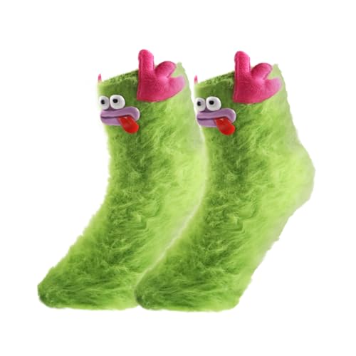 Yuqilin Flauschige Socken, Cartoon Monster Lustige Socken, Winter Kuschelsocken, Niedlich Warme Socken Damen, Kreativität Bettsocken Herren, Geeignet für Männer, Frauen (Grün) von Yuqilin