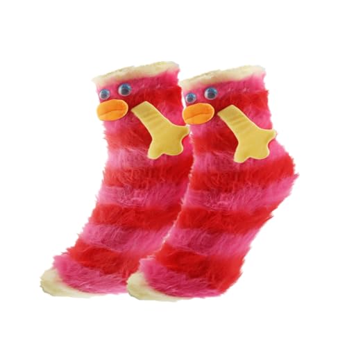 Yuqilin Flauschige Socken, Cartoon Monster Lustige Socken, Winter Kuschelsocken, Niedlich Warme Socken Damen, Kreativität Bettsocken Herren, Geeignet für Männer, Frauen (Rose Rot) von Yuqilin