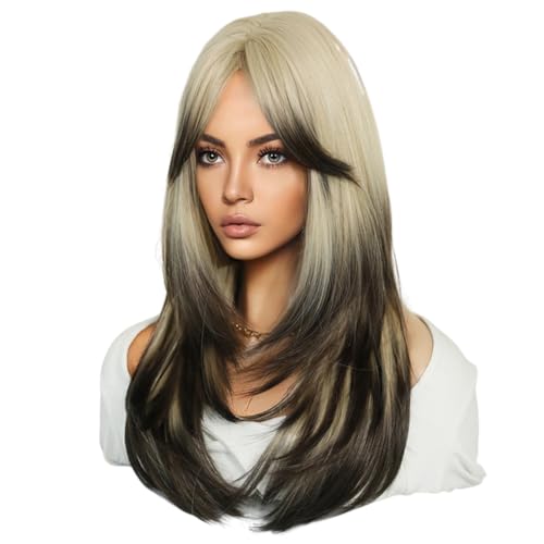 Yurhuit 64 cm EuropäIsche und Amerikanische SimulationsperüCke für Frauen mit Langem Haar, Mittelscheitel, Voller Kopf, Langes Haar, für Frauen, Set mit Kopf, E von Yurhuit