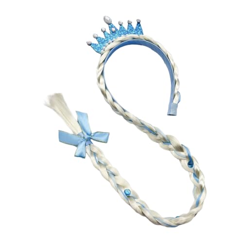 Yurhuit B Prinzessinnen-PerüCken, Lange Geflochtene PrinzessinnenperüCke, StirnbäNder für MäDchen, Cosplay, Prinzessinnen-Haarteil, Kopfschmuck, Blau von Yurhuit