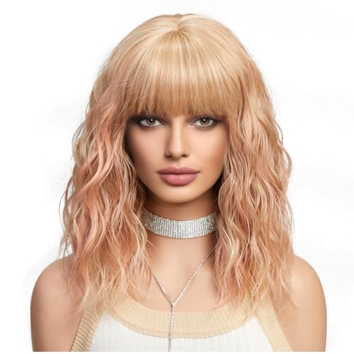 Yurhuit Kurze Lockige -Synthetik-Perücken, Blonde Haarperücken für Frauen, Tägliches Cosplay, Natürliche Perücke-D von Yurhuit