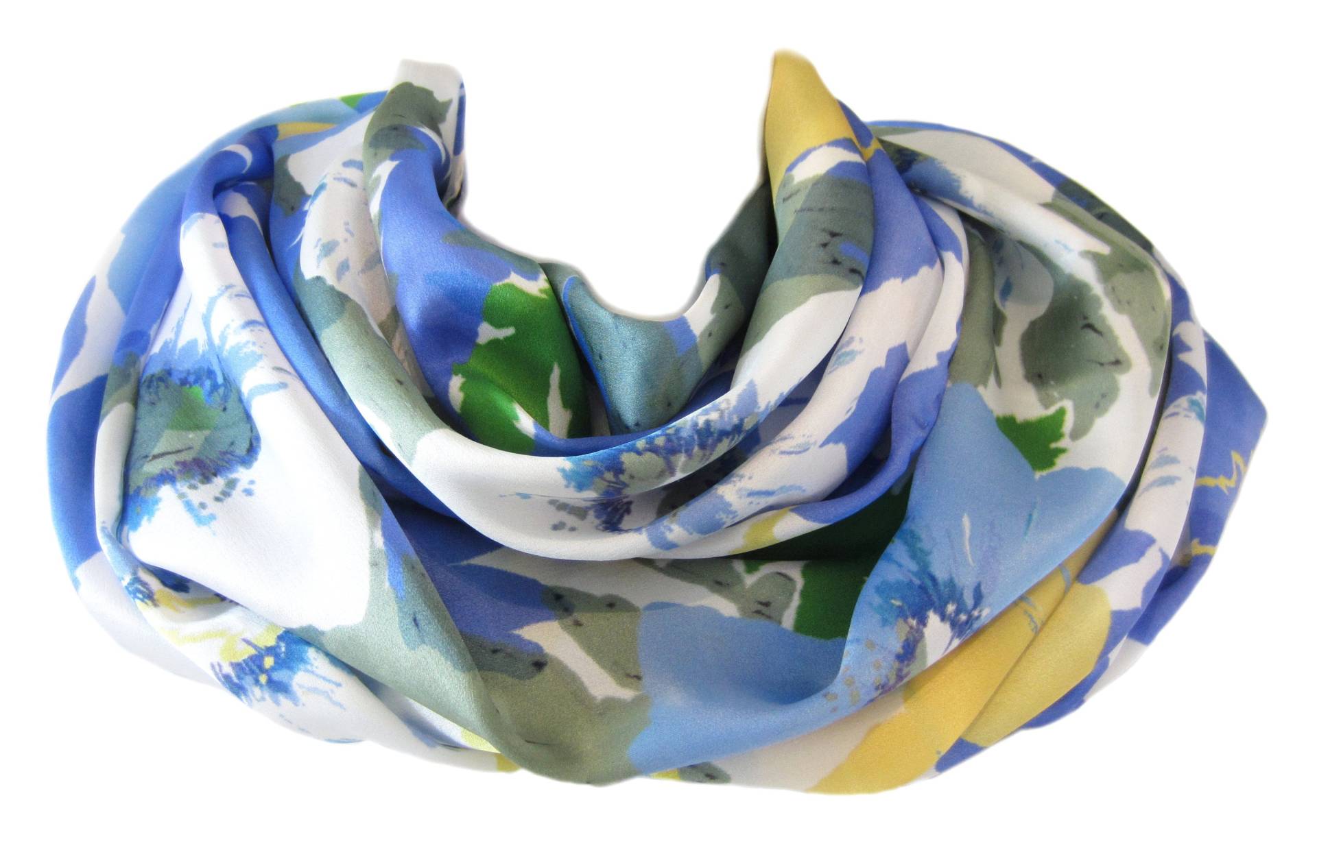 Damen Seidenschal Summerville Mit Floralem Muster in Weiss-, Gelb-, Grün - Und Blautönen. Farbenfroher Schal, Geschenk Für Die Frau von YuridesignSchweiz