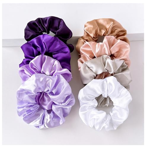 8 x Haargummi aus Satin Haarschmuck Elegante Weich Pferdeschwanzhalter Scrunchies Bunte Haarband Haar Bands Kopfschmuck Haarseil Stirnbänder für Frauen Mädchen Dickes oder Dünnes Haar Violett Grau von Yurosiay