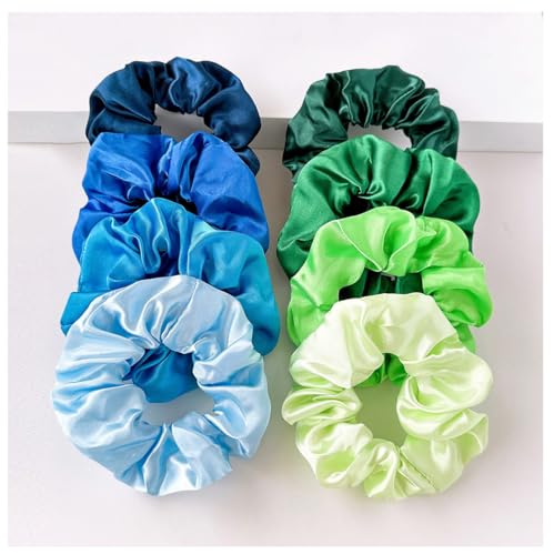 8 x Haargummi aus Satin Haarschmuck Elegante Weich Silk Pferdeschwanzhalter Scrunchies Bunte Haarband Haar Bands Kopfschmuck Haarseil Stirnbänder für Frauen Mädchen Dickes oder Dünnes Haar Blau-grün von Yurosiay