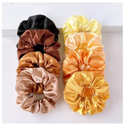 8 x Haargummi aus Satin Haarschmuck Elegante Weich Silk Pferdeschwanzhalter Scrunchies Bunte Haarband Haar Bands Kopfschmuck Haarseil Stirnbänder für Frauen Mädchen Dickes oder Dünnes Haar Orange von Yurosiay
