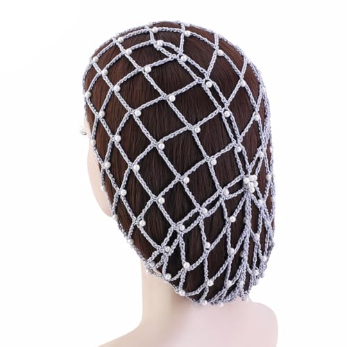 Haarnetze mit Perlen Elastisch Mesh Mütze Schlafen Haarnetz Snoods Wrap Bonnets Schlafmütze Haarabdeckung Elegant Haarpflege Hut Handgemachte Häkelhaarnetz für Damen Mädchen Frauen grau von Yurosiay