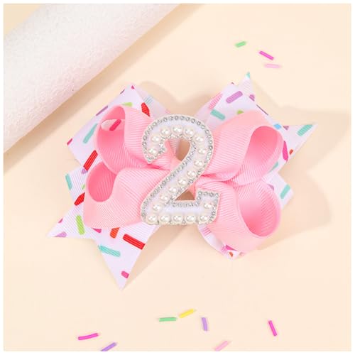 Kinder Geburtstag Haarspange mit Geburtstagszahlen Rosa Haarklemme Schöne Mädchen Schleifen Haarklemme Fliege Haarnadel Geburtstag Haar Dekoration Zubehör von Yurosiay