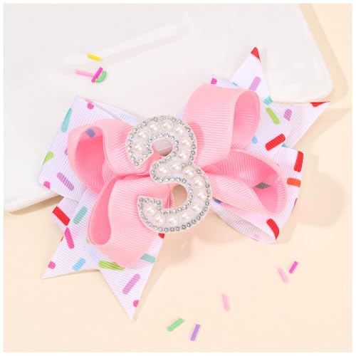 Kinder Geburtstag Haarspange mit Geburtstagszahlen Rosa Haarklemme Schöne Mädchen Schleifen Haarklemme Fliege Haarnadel Geburtstag Haar Dekoration Zubehör von Yurosiay