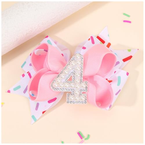 Kinder Geburtstag Haarspange mit Geburtstagszahlen Rosa Haarklemme Schöne Mädchen Schleifen Haarklemme Fliege Haarnadel Geburtstag Haar Dekoration Zubehör von Yurosiay