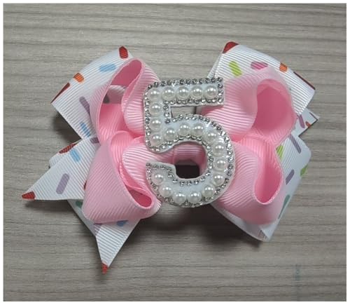 Kinder Geburtstag Haarspange mit Geburtstagszahlen Rosa Haarklemme Schöne Mädchen Schleifen Haarklemme Fliege Haarnadel Geburtstag Haar Dekoration Zubehör von Yurosiay