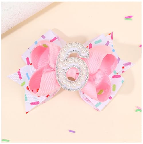Kinder Geburtstag Haarspange mit Geburtstagszahlen Rosa Haarklemme Schöne Mädchen Schleifen Haarklemme Fliege Haarnadel Geburtstag Haar Dekoration Zubehör von Yurosiay