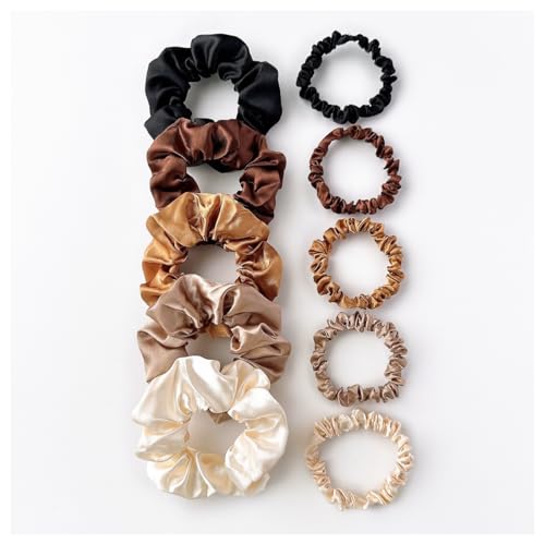 Yurosiay 10 Stücke Braun Serie Satin Haargummis Elastische Haarband Elegant Damen Mädchen Scrunchies Pferdeschwanz Halter Haarseil für Dickes oder Dünnes Haar von Yurosiay