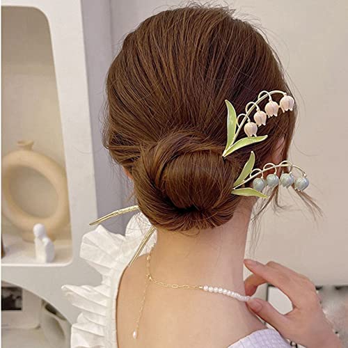 Yurosiay 2 Stücke Vintage Blume Haarstab Chinesisch Haarstäbchen Metall Maiglöckchen Haarstock Blumen Haar Essstäbchen Haarstick Chinesische Haarnadeln für Frauen Mädchen 1#+2# von Yurosiay