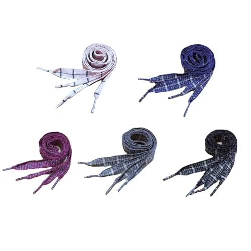 Yurosiay 5 Paar Kariert Schnürsenkel Damen 16mm Breite Flach Schuhbänder Bunt Kariert Schnürsenkel Baumwolle Mode Ersatz Schnürsenkel Schuhband für Sportschuhe Stiefel Freizeitschuhe Schuhe 130cm von Yurosiay