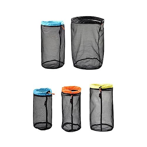 Yurosiay 5 Stück Mesh Aufbewahrungstasche Ultraleicht Mesh Tasche Reise 5 Größe Netzbeutel Kordelzug Tragbare Mesh Sack Camping Mesh Strandtasche Aufbewahrungsbeutel für Reisen Camping Schwarz von Yurosiay