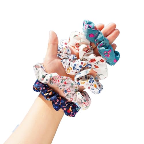 Yurosiay 5 Stücke Haargummi Blümchenmuster Stoffe Haar Scrunchies Damen Set Elastischer Pferdeschwanz Halter Elastische Haar Bands Haare Ringe Haarschmuck für Damen Mädchen von Yurosiay