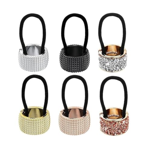 Yurosiay 6 Stück Damen Haargummis Mode Pferdeschwanz Halter Glitzer Strass Elastisch Haargummi Punk Haarseil Clip Haarbänder Klein Rund Haar Manschette Strass Haarschmuck für Frauen Mädchen von Yurosiay