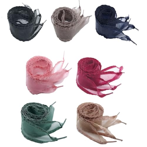 Yurosiay 7 Paar Damen Chiffon Schnürsenkel Niedlich Rüschen Schnürsenkel Organza Schuhbänder Flach Bunt Satinband Schnürsenkel Breite Ribbon Schnürsenkel für Sportschuhe Freizeitschuhe 90cm von Yurosiay