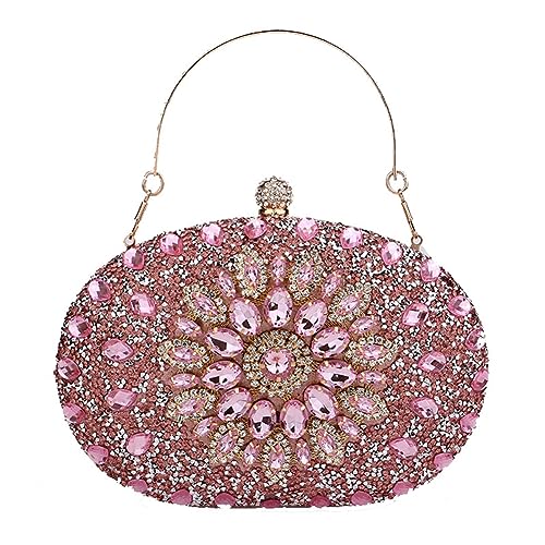 Yurosiay Bunt Strass Abendtasche Glitzer Kristall Handtasche Diamant Clutch Abendtasche Mit Abnehmbarer Griff Schulterkette Elegant Kettentasche Umhängetasche für Hochzeit Abschlussball Rosa von Yurosiay