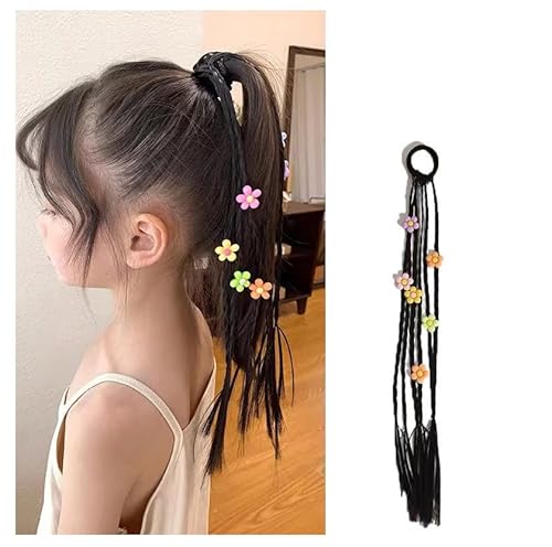 Yurosiay Bunte Haarsträhnen Kinder Haarschmuck mit Stern Herz Blumen Schön Mädchen Geflochtenes Haarteile mit Elastischem für Party Geburtstag Festival Sport Reisen Deko Blume von Yurosiay