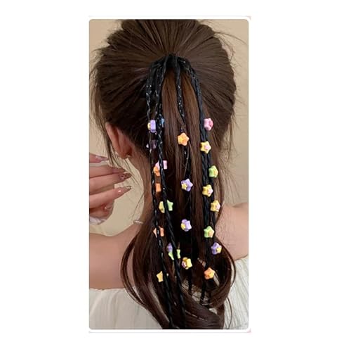 Yurosiay Bunte Haarsträhnen Kinder Haarschmuck mit Stern Herz Blumen Schön Mädchen Geflochtenes Haarteile mit Elastischem für Party Geburtstag Festival Sport Reisen Deko Bunter fünfzackiger Stern von Yurosiay