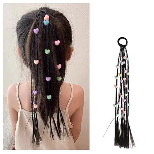 Yurosiay Bunte Haarsträhnen Kinder Haarschmuck mit Stern Herz Blumen Schön Mädchen Geflochtenes Haarteile mit Elastischem für Party Geburtstag Festival Sport Reisen Deko Herz von Yurosiay