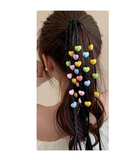 Yurosiay Bunte Haarsträhnen Kinder Haarschmuck mit Stern Herz Blumen Schön Mädchen Geflochtenes Haarteile mit Elastischem für Party Geburtstag Festival Sport Reisen Deko Liebe von Yurosiay