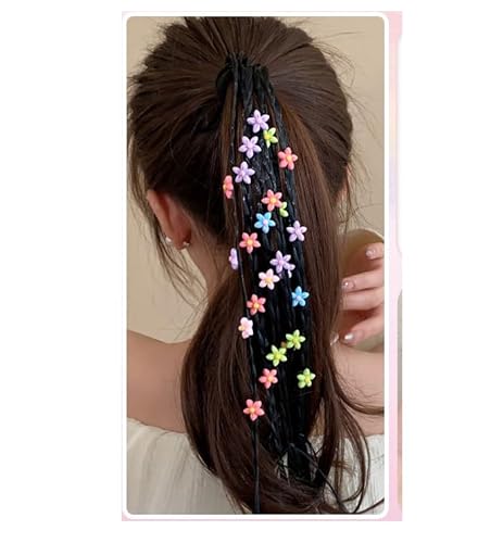 Yurosiay Bunte Haarsträhnen Kinder Haarschmuck mit Stern Herz Blumen Schön Mädchen Geflochtenes Haarteile mit Elastischem für Party Geburtstag Festival Sport Reisen Deko farbenfrohe Blumen von Yurosiay