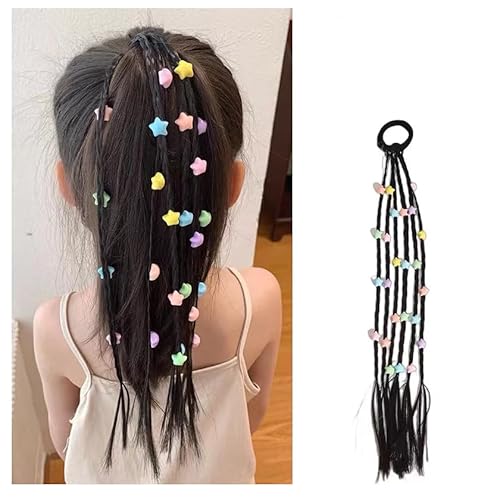 Yurosiay Bunte Haarsträhnen Kinder Haarschmuck mit Stern Herz Blumen Schön Mädchen Geflochtenes Haarteile mit Elastischem für Party Geburtstag Festival Sport Reisen Deko fünfzackiger Stern von Yurosiay