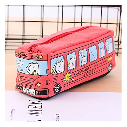 Yurosiay Bus Federmäppchen Kreative Niedliche Bus Schulmäppchen Kinder Teenager Federtaschen Tragbar Dauerhaft Mäppchen Canvas Stiftemäppchen Mit Reißverschluss Schulsachen Federtasche Rot von Yurosiay