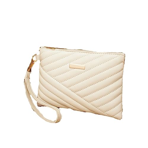 Yurosiay Damen Clutch Tasche PU Leder Groß Clutch Geldbörse Mode Gesteppte Abendtasche Damen Elegante Umschlag Handtasche Handy Tasche Mit Handgelenkriemen Handbags 21×1.5×1.5cm Weiße von Yurosiay