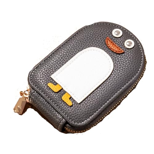 Yurosiay Damen Kreditkartenetui PU Leder Klein Kartenetui Niedlich Cartoon Pengui Geldbeutel Mini Portemonnaie Leder Kurz Brieftasche Große Kapazität Reißverschluss Geldbörse 12.4×8.2×3cm Hellgrau von Yurosiay