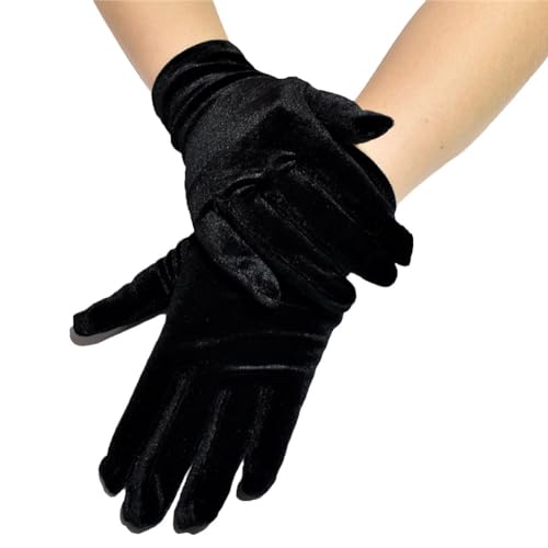 Yurosiay Damen Kurze Samthandschuhe Elastisch Weich Samthandschuhe Vintage Party Handschuhe Opern Samt Handschuhe Winter Warme Handschuhe Samthandschuhe für Hochzeit Bankett Schwarz 22x9cm von Yurosiay