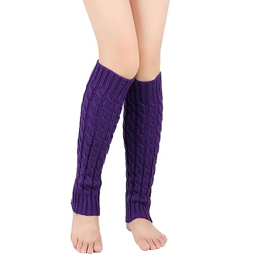 Yurosiay Damen Lang Strick Beinstulpen Winter Gestrickte Beinwärmer Stulpen Wolle Stretch Legwarmer Häkelarbeit Stiefel Stulpen Bunt Gestrickte Warmer Stulpen für Damen Mädchen 40CM Lila von Yurosiay