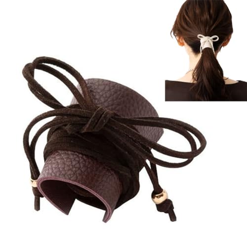 Yurosiay Damen Leder Haargummi Mode PU Leder Haarseil Elastische Haargummis Handgemachte Pferdeschwanzhalter Verstellbare Haargummi Band Vintage Haarschmuck Leder für Frauen Mädchen Rotwein von Yurosiay