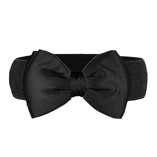Yurosiay Damen Schleife Taillengürtel Vintage Elastisch Breiter Taillengürtel Groß Schleifen Chiffon Taillengürtel Mode Elastisch Taillenband Gürtel Mit Schleife für Frauen Mädchen Schwarz 85cm von Yurosiay