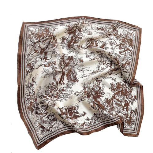Yurosiay Damen Seidenschal 100% Natürliche Maulbeerseide Schal Mode Bedruckter Halstuch Seide Quadratisch Seidentuch Kurz Silk Schal Elegant Seide Kopftuch Weich Seidenschal 53×53cm Kaffee von Yurosiay