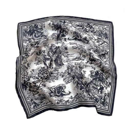 Yurosiay Damen Seidenschal 100% Natürliche Maulbeerseide Schal Mode Bedruckter Halstuch Seide Quadratisch Seidentuch Kurz Silk Schal Elegant Seide Kopftuch Weich Seidenschal 53×53cm Schwarz von Yurosiay