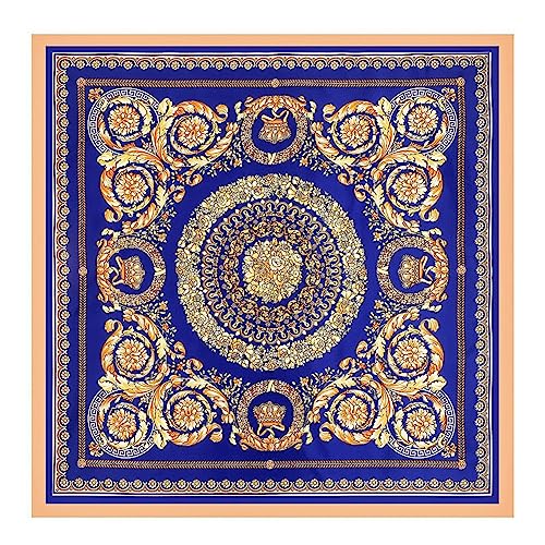 Yurosiay Damen Seidentuch 90x90cm Vintage Bedrucktes Halstuch Barockstil Satin Schal Damen Quadrate Faux Seidenschal Elegant Satin Kopftuch Bandana Halstuch Halstücher für Frauen Dunkelblau von Yurosiay