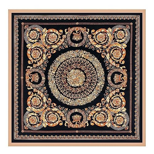 Yurosiay Damen Seidentuch 90x90cm Vintage Bedrucktes Halstuch Barockstil Satin Schal Damen Quadrate Faux Seidenschal Elegant Satin Kopftuch Bandana Halstuch Halstücher für Frauen Schwarz von Yurosiay