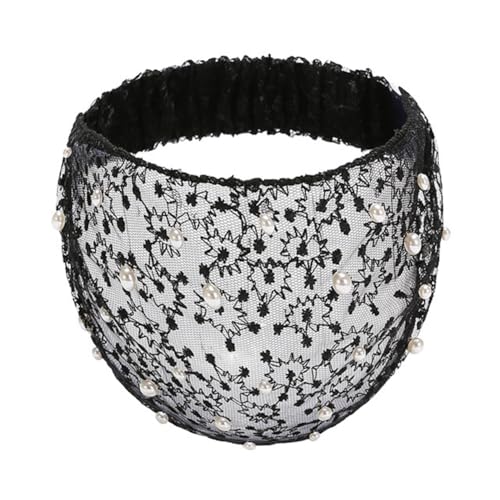 Yurosiay Damen Spitze Haarband Vintage Stickerei Spitze Stirnband Mit Perlen Hohles Blumen Elastisches Haarbände Elegant Perlen Stirnbänder Breite Haarschmuck Spitze für Frauen Mädchen Schwarz von Yurosiay