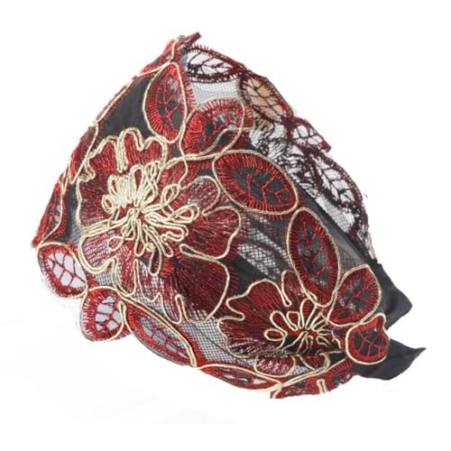 Yurosiay Damen Spitze Haarreifen 1 Stück Vintage Blumen Stickerei Haarreifen Mode Spitzen Stirnband Ethnische Bestickter Haarbänder Rutschfest Spitzen Breite Haarreif Haarschmuck Spitze Rot von Yurosiay