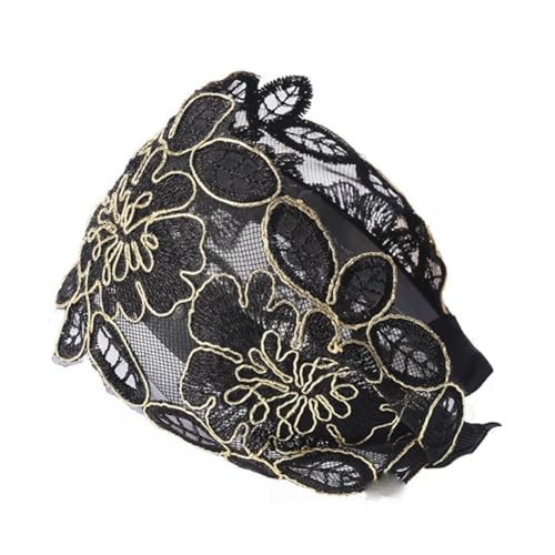 Yurosiay Damen Spitze Haarreifen 1 Stück Vintage Blumen Stickerei Haarreifen Mode Spitzen Stirnband Ethnische Bestickter Haarbänder Rutschfest Spitzen Breite Haarreif Haarschmuck Spitze Schwarz von Yurosiay