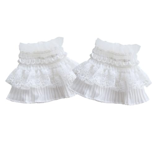 Yurosiay Damen Spitze Manschette 1 Paar Stretch Spitzenmanschette Kurz Rüschen Handgelenk Manschette Spitze Lolita Falsche Ärmel Elegant Chiffon Armstulpen Spitze Handgelenk Stulpen Weiße von Yurosiay