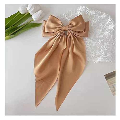 Yurosiay Haarspangen Schleife Damen Groß Haarschleifen Vintage Französisch Lang Satinband Haarklammer Schleife Einfarbig Schleife Haarnadel Haarschleifen Clip Haarschmuck Schleife Champagner von Yurosiay