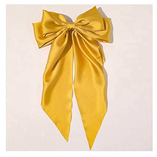 Yurosiay Haarspangen Schleife Damen Groß Haarschleifen Vintage Französisch Lang Satinband Haarklammer Schleife Einfarbig Schleife Haarnadel Haarschleifen Clip Haarschmuck Schleife Gelb von Yurosiay