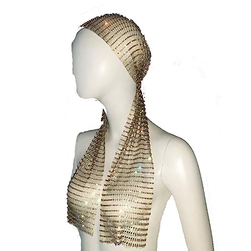 Yurosiay Lang Strass Mesh Stirnband Glitzer Haarbänder Elastische Strass Netz Stirnband Nachtclub Sexy Kristall Kopftuch Mode Kopftücher Damen Turban Strass Party Für Frauen Mädchen Gold von Yurosiay