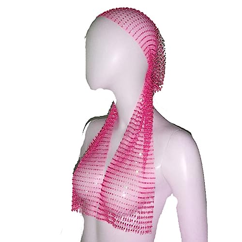 Yurosiay Lang Strass Mesh Stirnband Glitzer Haarbänder Elastische Strass Netz Stirnband Nachtclub Sexy Kristall Kopftuch Mode Kopftücher Damen Turban Strass Party Für Frauen Mädchen Rosarot von Yurosiay