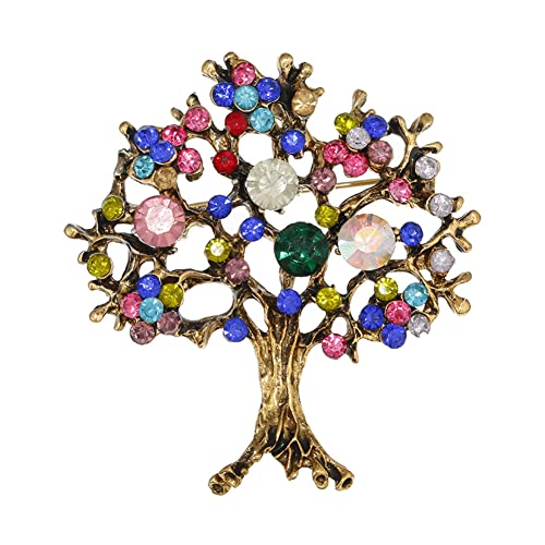 Yurosiay Lebensbaum Brosche Damen Bunt Strass Brosche Baumförmigen Anstecknadel Strass Vintage Brosche Kristall Braut Brosche Frauen Kragen Schmuck für Schals Tücher Kleider Taschen Gold von Yurosiay